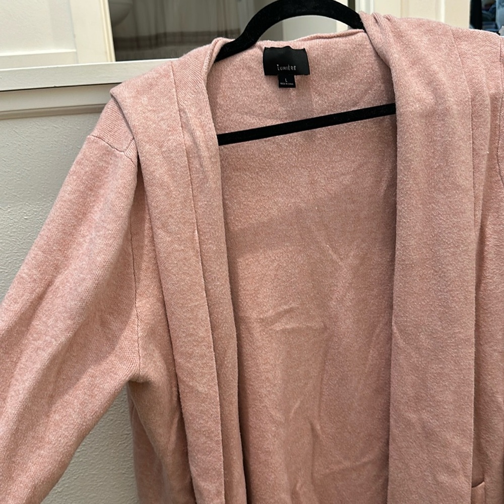 Knee length hooded cardigan